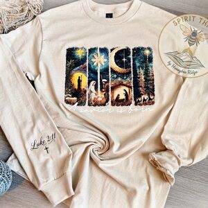 Cream Christmas Graphic Long Sleeve Shirt *Faux yarn print*